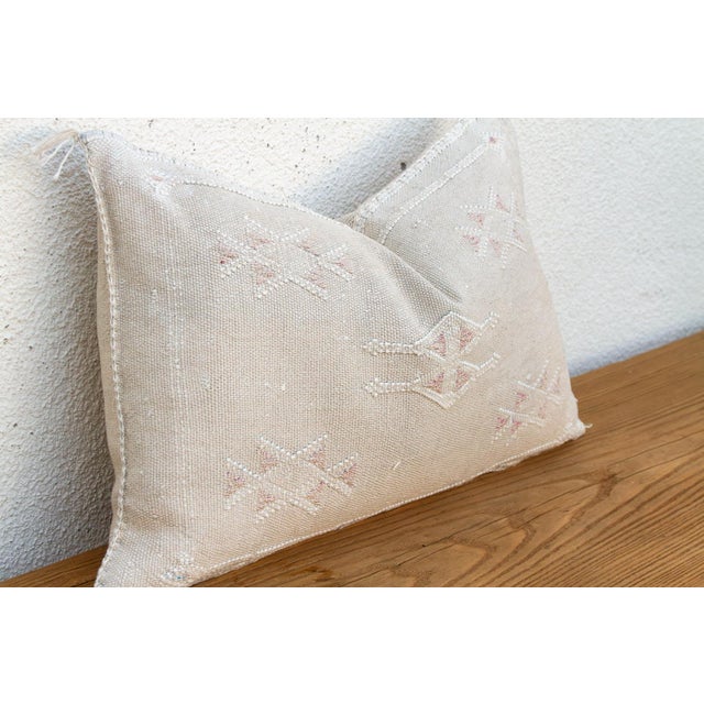 Moroccan Ivory Diamond Lumbar Moroccan Silk Pillow For Sale - Image 3 of 8