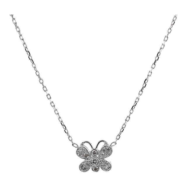 14k(585) White Gold Natural Diamond Butterfly Pendant Necklace With Chain For Sale