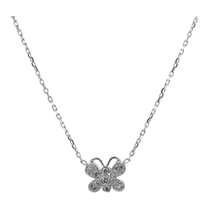 14k(585) White Gold Natural Diamond Butterfly Pendant Necklace With Chain