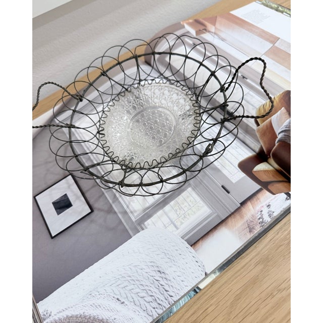 Mid 19th Century Antique Hand-Formed Wire Basket With Twisted Handles For Sale - Image 5 of 7