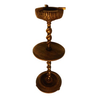 Ashtray with Oak Shelf on Spiral Leg, 1920s For Sale