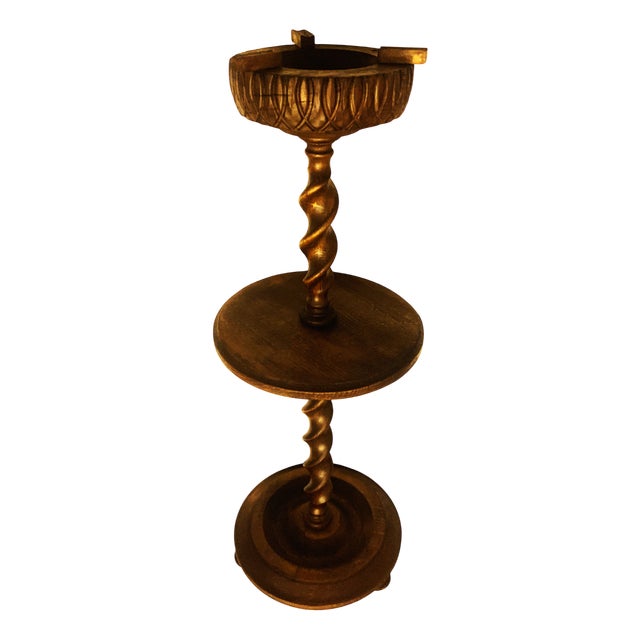 Ashtray with Oak Shelf on Spiral Leg, 1920s For Sale
