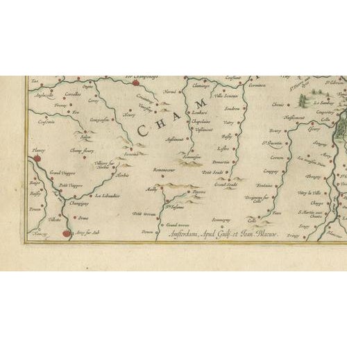Paper Antique Map of Reims and Rethel from Blaeu, France, 1642 For Sale - Image 7 of 11