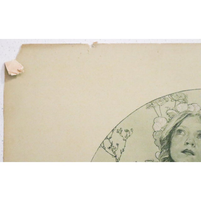 1905 French Art Nouveau Illustration - Alphonse Mucha, Four Girls ('Figures Decoratives,' Plate #6) For Sale - Image 4 of 5