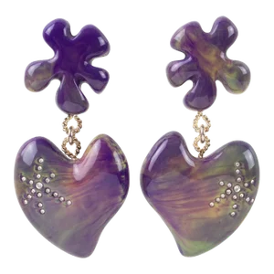 Christian Lacroix Dangle Pair of Clip Earrings Amethyst and Yellow Resin Heart