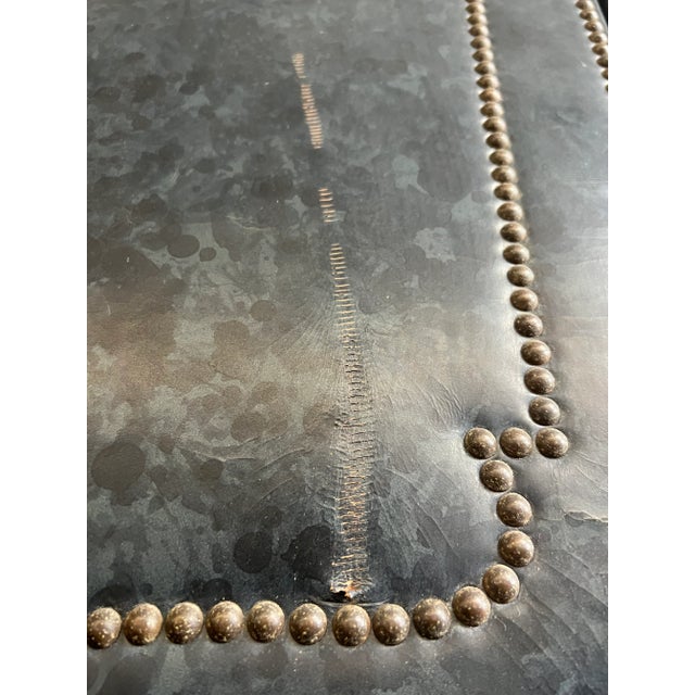 Upholstered Arched Leather Theatre Doors With Frame For Sale - Image 11 of 12