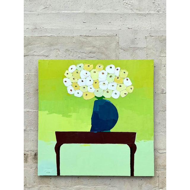 Make a bold and joyful statement with this spectacular vintage original floral painting on canvas. Truly monumental in...