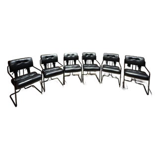 Set of 6 I4 Mariani Tucroma Chairs in Black Leather by Guido Faleschini For Sale