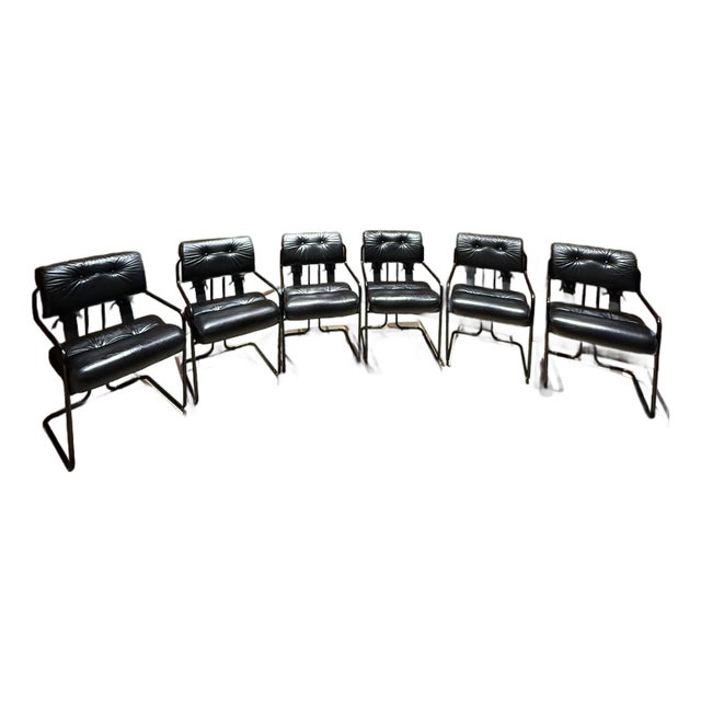 Set of 6 I4 Mariani Tucroma Chairs in Black Leather by Guido Faleschini For Sale