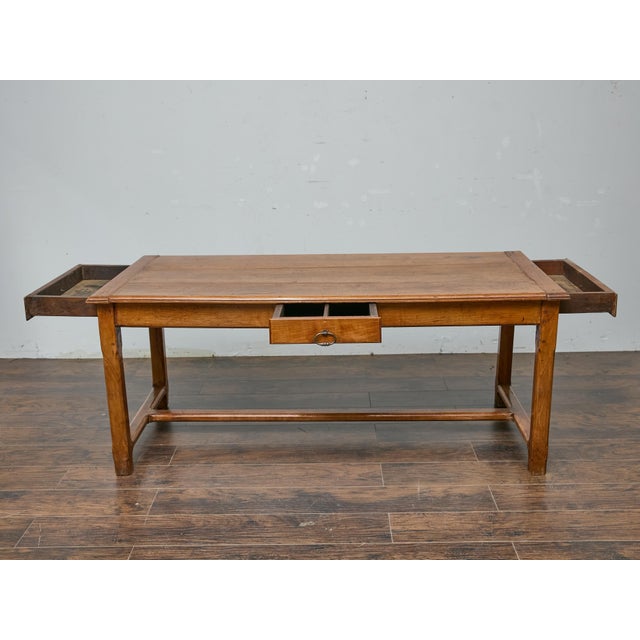 18th Century French Fruitwood Farm Table With H-Form Stretcher and Warm Patina For Sale In Atlanta - Image 6 of 12