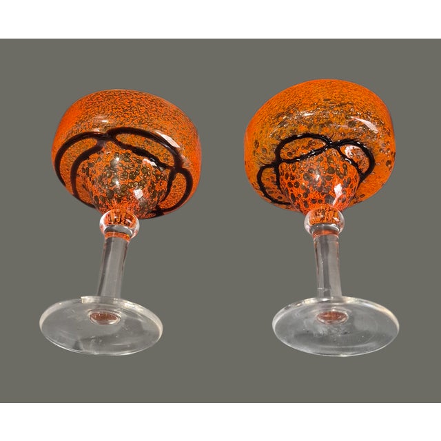 Mid-Century Modern Late 20th Century Pair of Hand Blown Art Glass Orange Margarita Glasses For Sale - Image 3 of 8