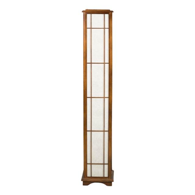 Vintage Tall Japanese Shoji Style Floor Lamp with Rice Paper Panels For Sale