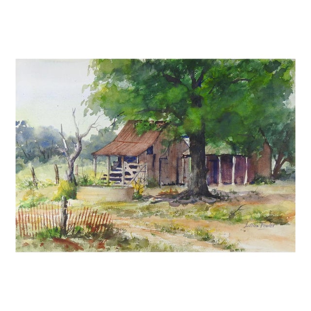Texas Hillcountry Homestead Watercolor Painting For Sale