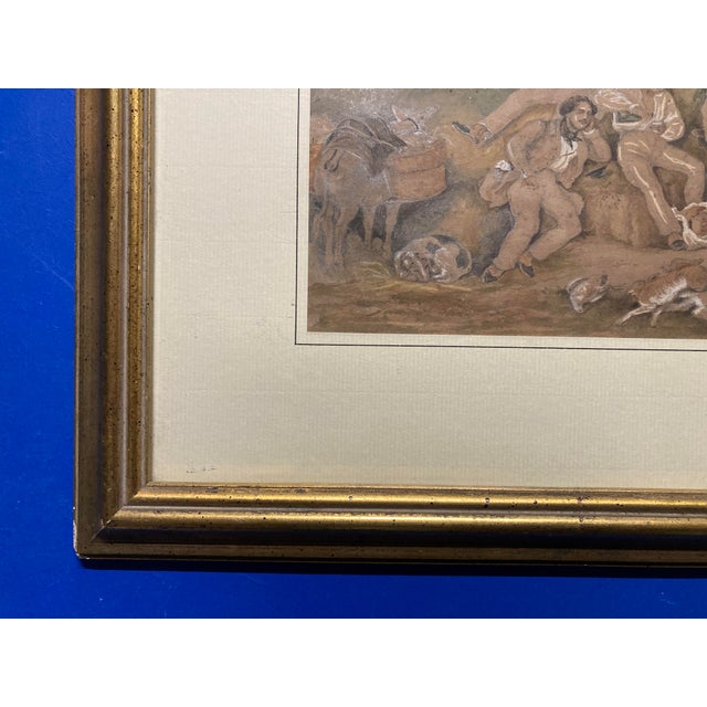 French School Artist, Luncheon After the Hunt, Watercolor and Gouache, 1800s, Framed For Sale - Image 5 of 15