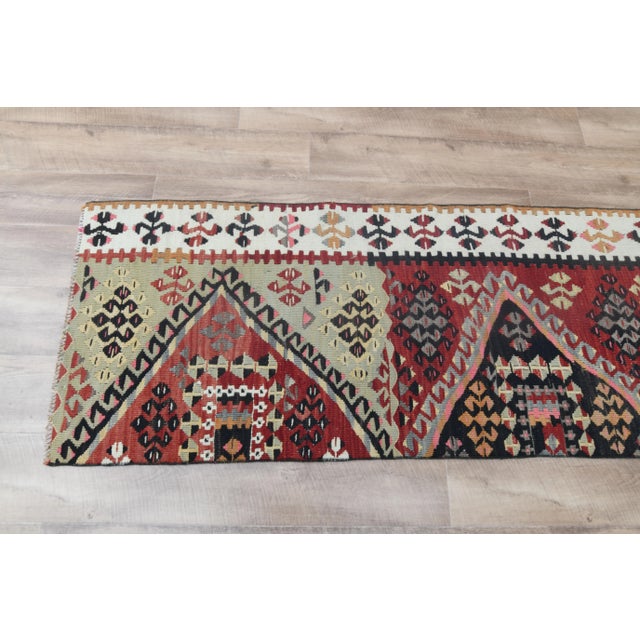 Boho Chic 1970s Vintage Turkish Handmade Wool Cotton Colorful Kilim Rug For Sale - Image 3 of 11