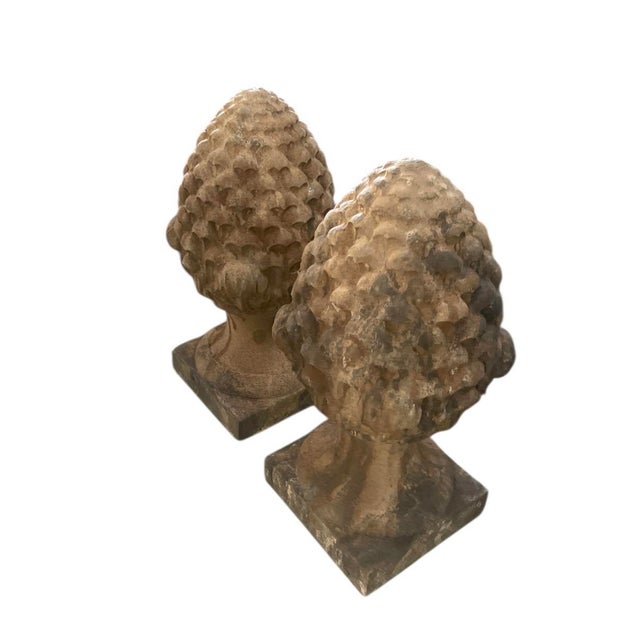 Pair of Hand-Carved Granite Pinecone Finials For Sale - Image 4 of 11