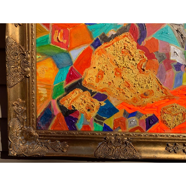 Original Abstract Painting on Canvas by Serg Graff "Cheese", Coa, Gold Frame For Sale - Image 4 of 9