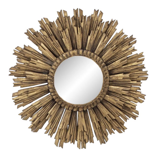 Large Early-Mid 20th Century French Art Deco Giltwood Sunburst Mirror For Sale