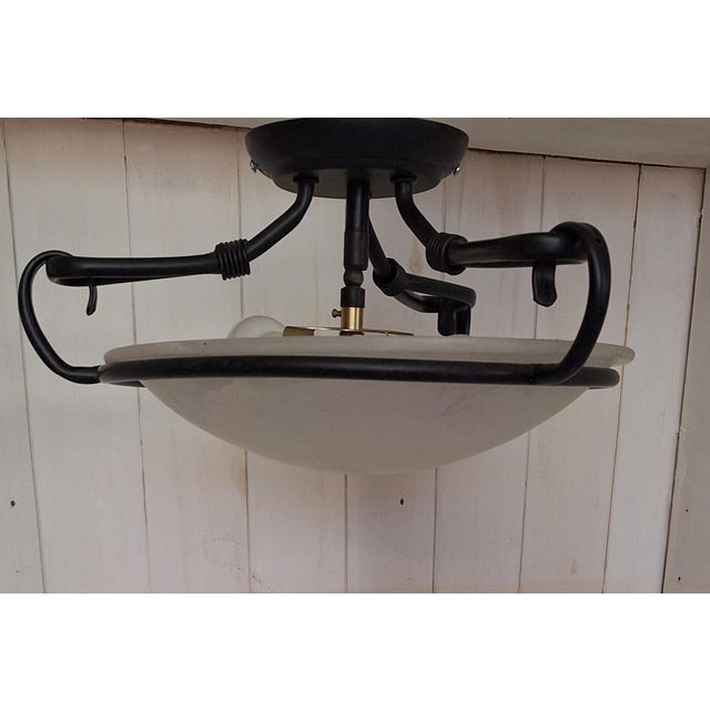 Vintage Ceiling Lamp with White Marbled Glass Shade in a Black Metal Mount by Honsel, 2000s For Sale - Image 4 of 8
