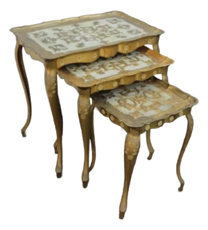 Italian Florentine Antique Gold Nesting Tables Set of Three 5796