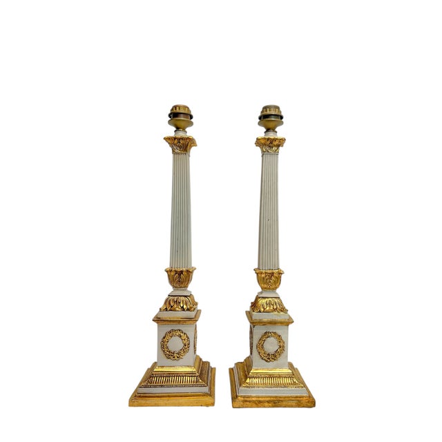 Neoclassical Fluted Column Table Lamps with Laurel Wreath, 1970s, Set of 2 For Sale - Image 4 of 13