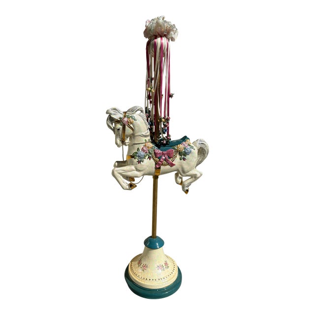 Vintage 1980s Life Size Carousel Horse Art on Decorative Stand For Sale