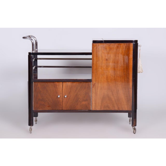 Brown Czech Art Deco Trolley Walnut and Chrome-Plated Steel from Thonet, 1930s For Sale - Image 8 of 15