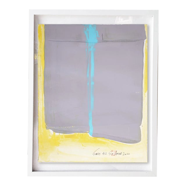 "Static 412" Contemporary Abstract Sky Blue Framed Painting For Sale