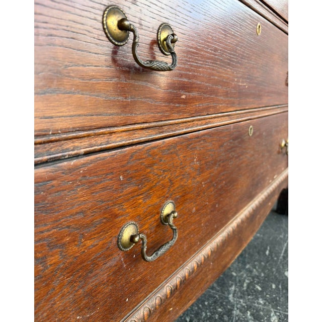 Antique Oak Tall Chest W Mirror For Sale In Tampa - Image 6 of 16