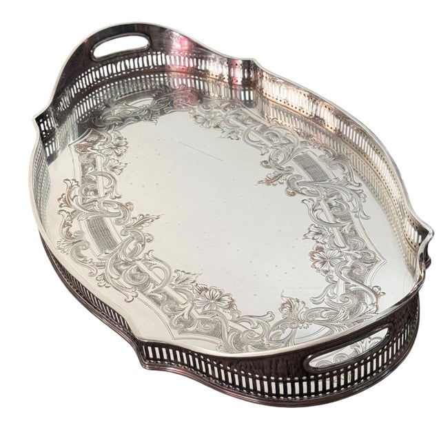 Vintage Sheffield Silverplate Pierced Gallery Serving Tray For Sale - Image 4 of 11