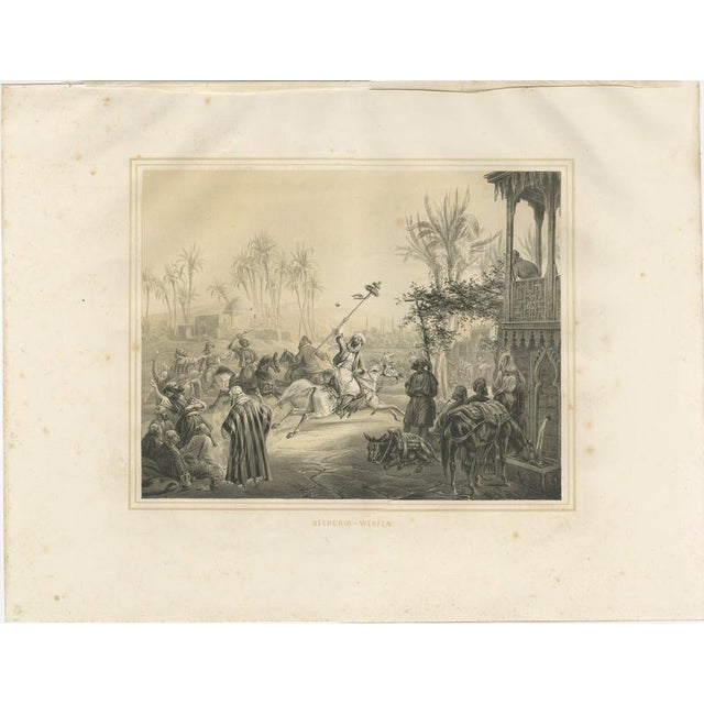 Antique Egyptian Horsemen Javelin Game Scene from Maximilian, 1846 This vibrant and action-filled 19th-century Orientalist...