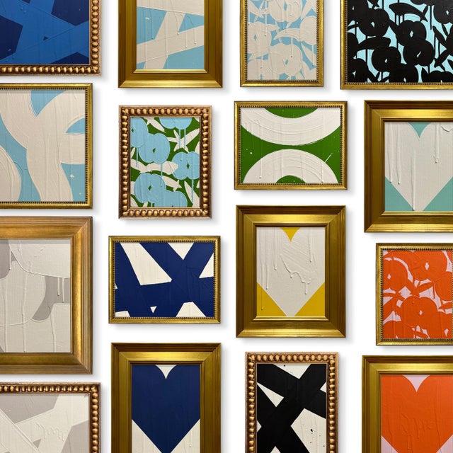 Ron Giusti Ron Giusti Mini Abstract Aqua Cream Acrylic Painting For Sale - Image 4 of 5