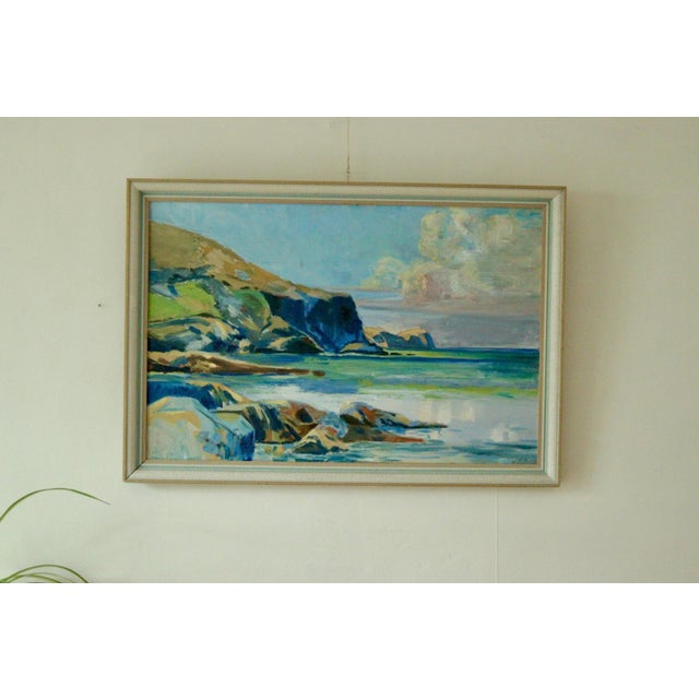 Original Swedish Mid Century Oil on Panel– Coastal View by Wilkstrom – Framed | 70 x 49 cm (approx. 27.6 x 19.3 inches) A...
