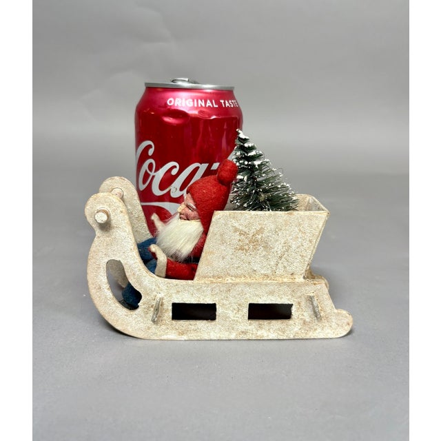 1940s Vintage German Putz Santa in Snowy Sleigh With Bottle Brush Tree For Sale - Image 4 of 15