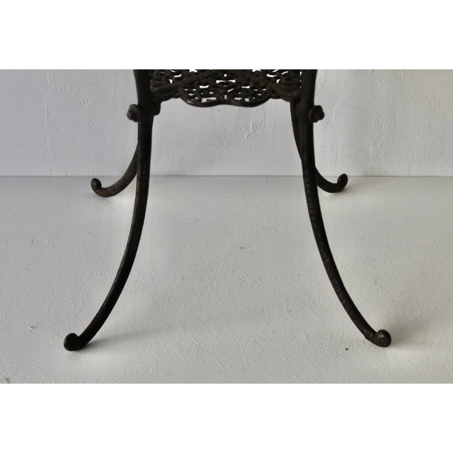 Early 20th Century Vintage Wrought Iron Two Tier Marble Victorian Dragon Head Details Jardinière Plant Stand For Sale - Image 5 of 18