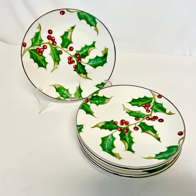 2001 Americana Hollywood Regency Restoration Hardware Holly Berry Salad Plates - Set of 6, Christmas For Sale - Image 12 of 15