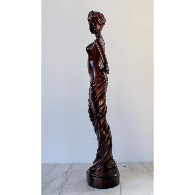 Indian Vintage Hand Carved Female Asian Wood Sculpture For Sale - Image 3 of 10