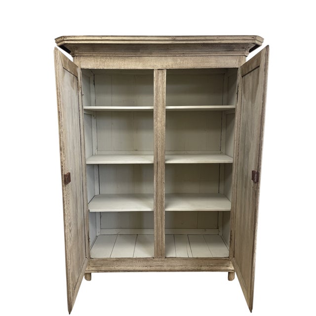 Antique French Provincial Farmhouse Weathered Wood Armoire For Sale - Image 4 of 9