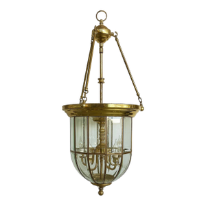 Late 20th Century Brass and Beveled Glass Lantern Pendant Light Fixture, 5 Chandelier Bulbs