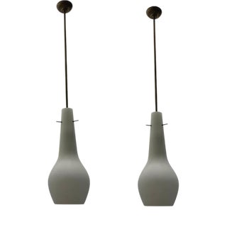 Bronze Opaline Light Pendants, 1950s, Set of 2 For Sale