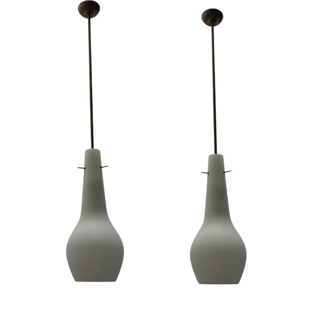 Bronze Opaline Light Pendants, 1950s, Set of 2 For Sale