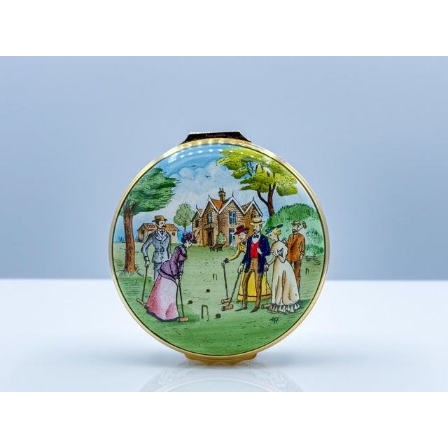 Ceramic Halcyon Days Victorian Croquet Countryside Scene Porcelain Trinket Box For Sale - Image 7 of 7