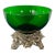 Emerald Green Art Glass Centerpiece Bowl on Ornate Hollywood Regency Pedestal Stand For Sale