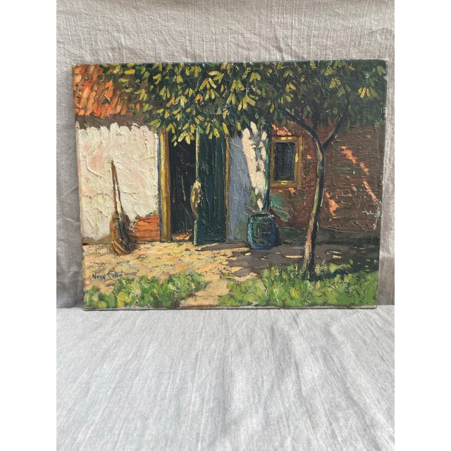 Rustic Courtyard Scene Oil Painting by Nean Gallé, Mid-20th Century For Sale - Image 4 of 10