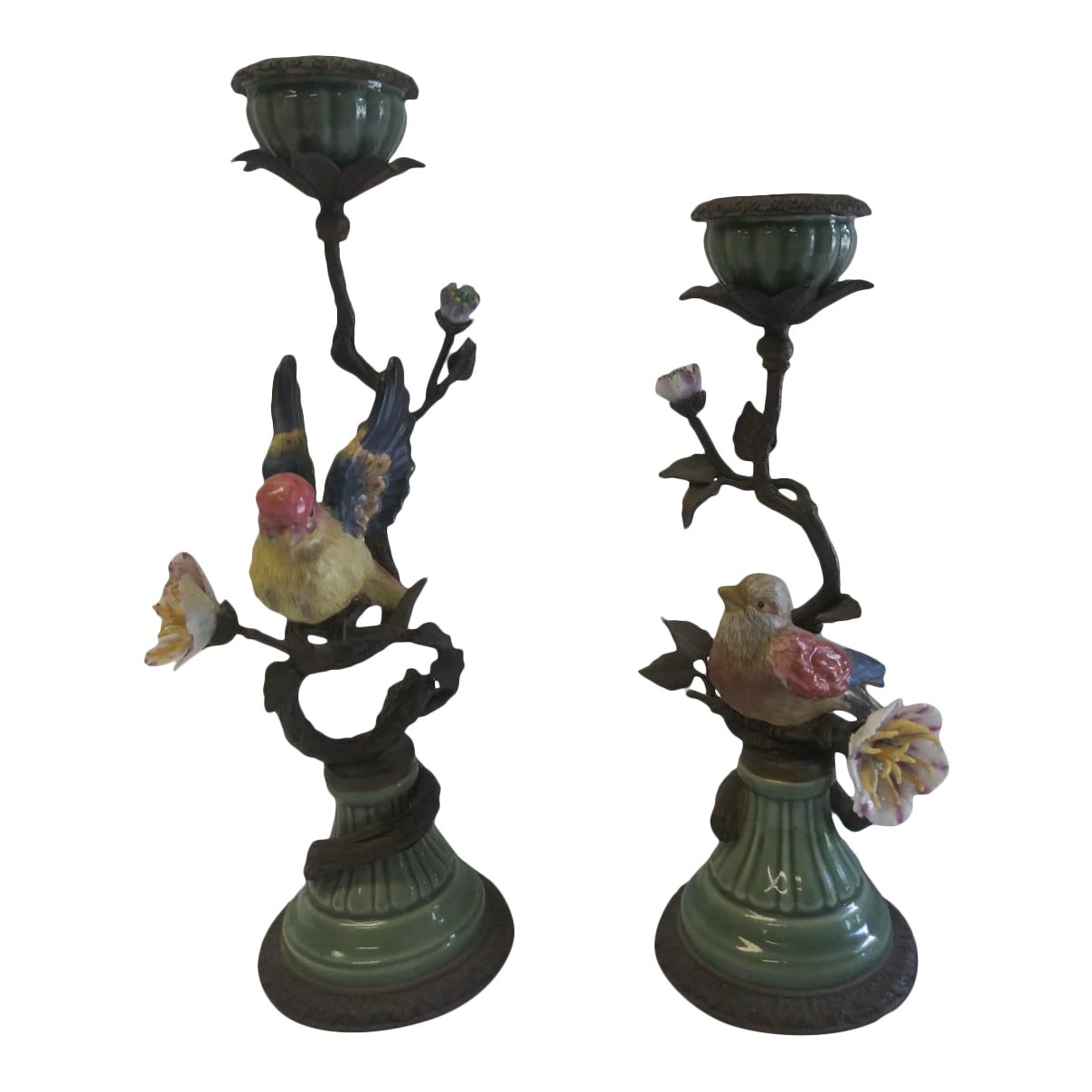 Vintage "Mark Roberts" French Style Bronze and Porcelain Bird Candle