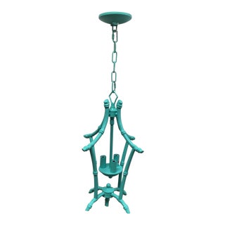 Teal Bamboo Lantern For Sale
