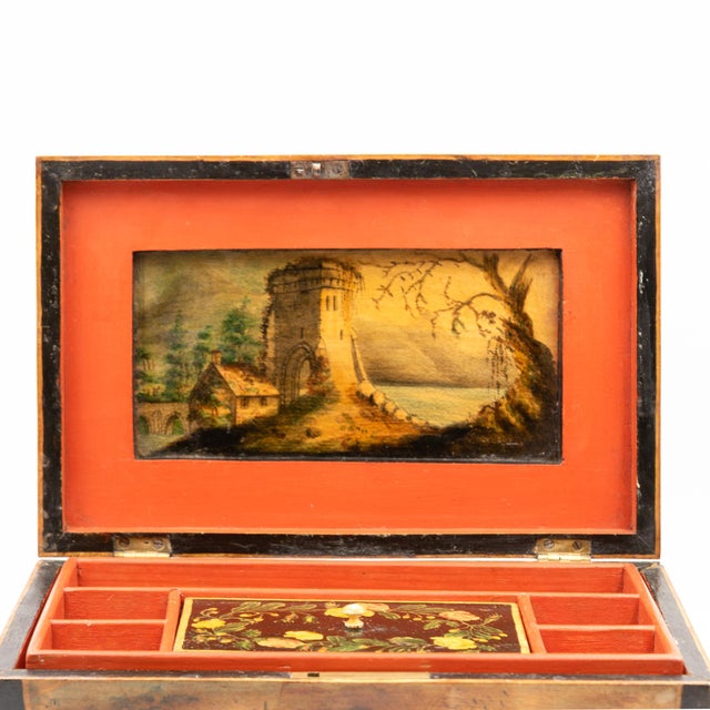 Regency Painted and Penwork Bombe Box on Gilt Lion Paw Feet, English, Circa 1820 For Sale - Image 12 of 12