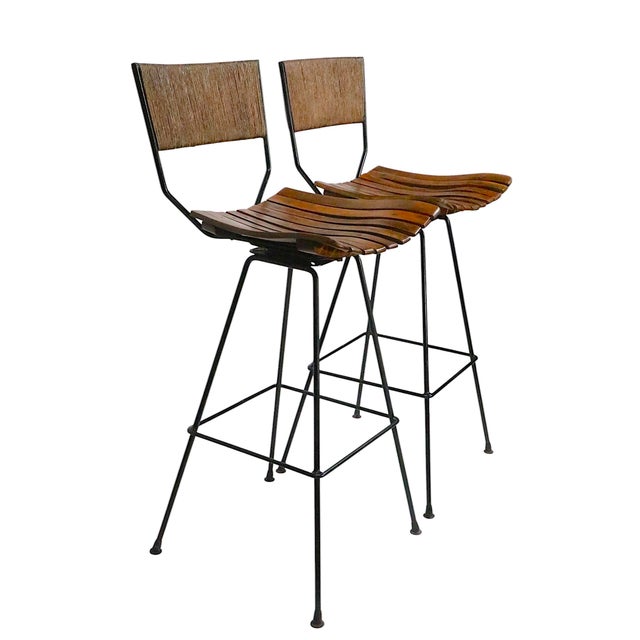 Mid-Century Modern Pr. Mid Century Umanoff for Raymor Swivel Bar Stools C. 1960's For Sale - Image 3 of 12