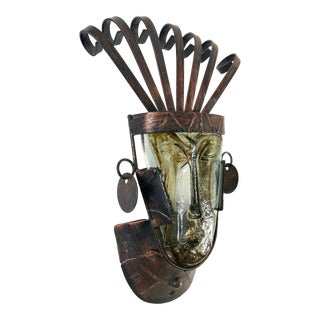 Jaramillo Brothers ‘Skydreamer’ Aztec Candle Wall Sconce in Glass and Metal For Sale