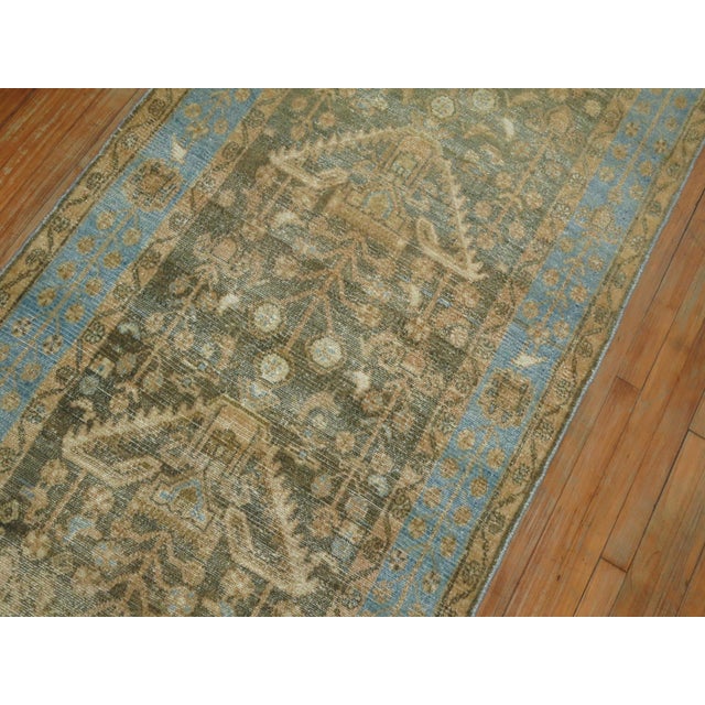 Early 20th Century Soft Blue and Brown Persian Malayer Runner For Sale - Image 4 of 6